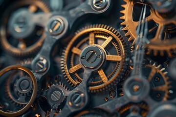 Intricate Steampunk Gears and Mechanisms in Close-Up Detail