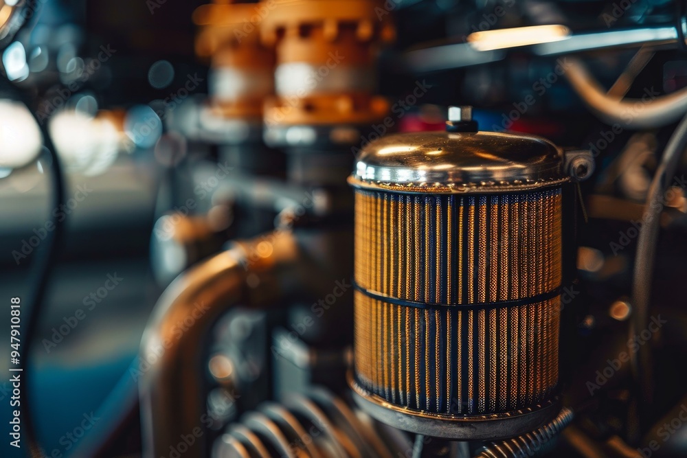 Poster clean air filter installed on a powerful v8 engine, essential component for optimal performance
