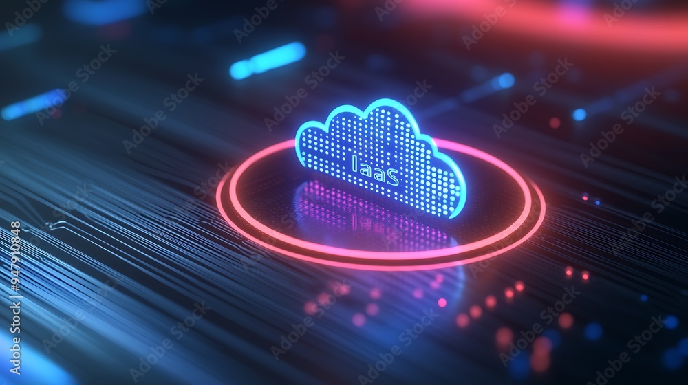 Poster futuristic cloud computing icon illuminated in a vibrant digital landscape, representing modern tech