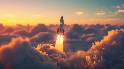 Obraz premium Rocket Launch at Sunset