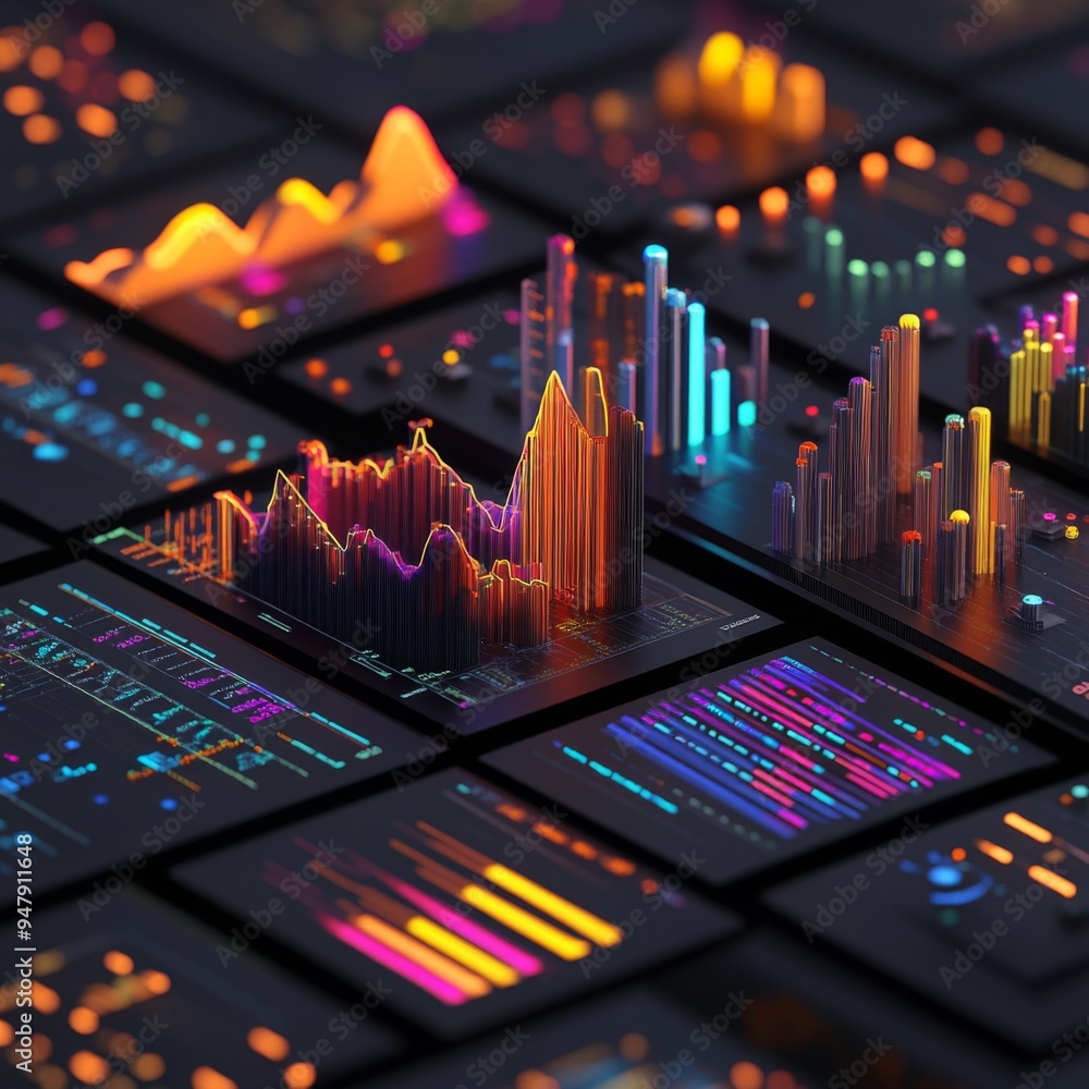 Aufkleber These prompts focus on different types of 3D financial graphs and charts, using an aspect ratio