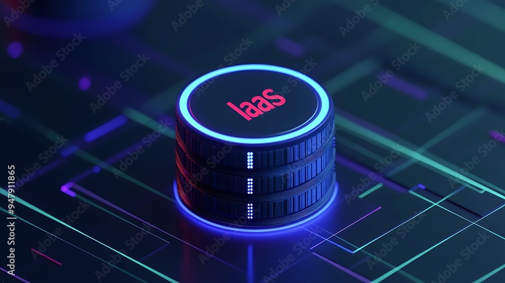 Poster futuristic concept of infrastructure as a service (iaas) depicted through a glowing server stack on 