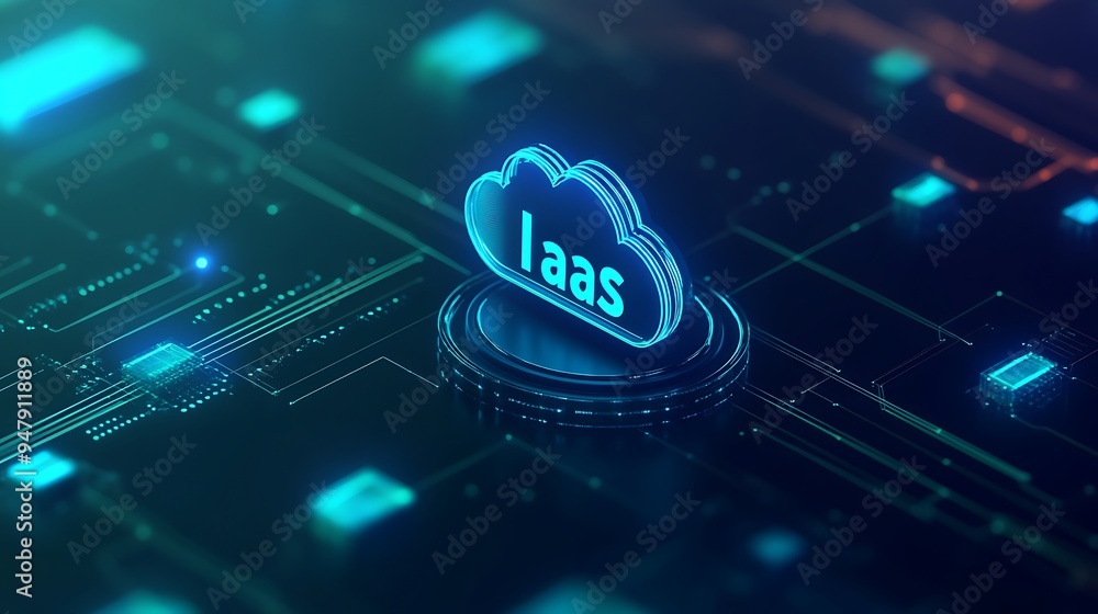Poster futuristic concept of infrastructure as a service (iaas) in a digital network. cloud computing and t