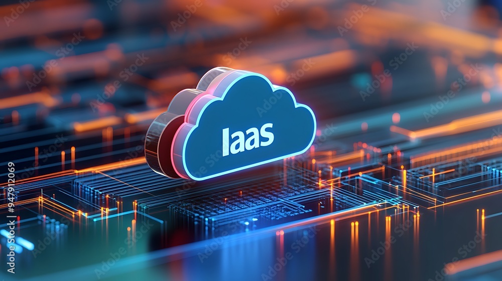 Poster futuristic concept of infrastructure as a service (iaas) with digital cloud icon on electronic circu