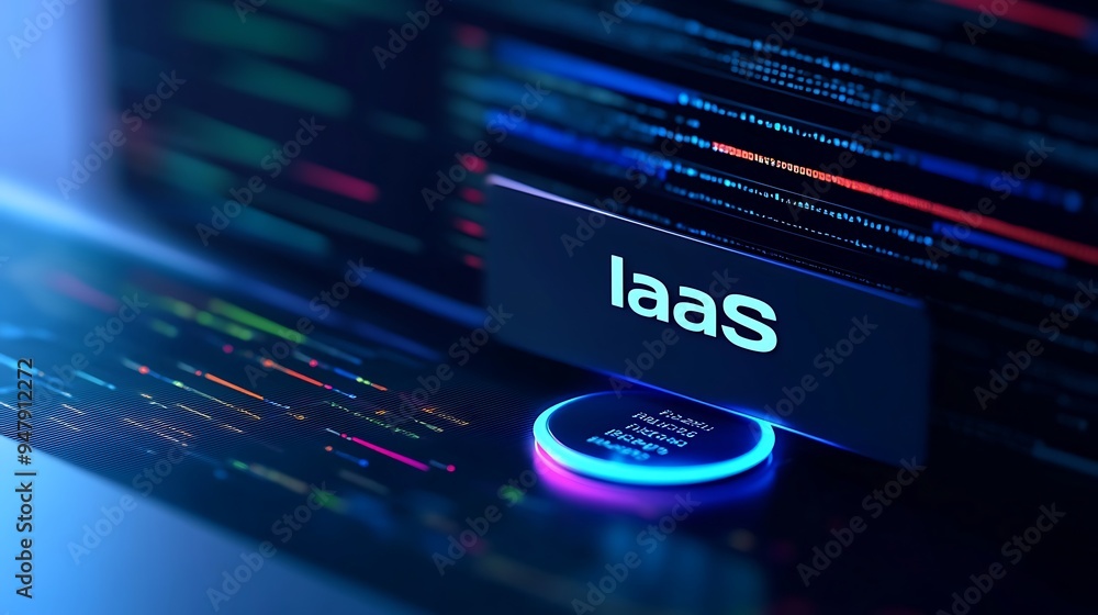 Poster futuristic concept of infrastructure as a service (iaas) with vibrant digital interface and colorful