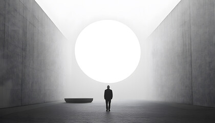 Obraz premium A large, empty space with a small, centered element, like a dot, circle, or tiny icon, emphasizing simplicity