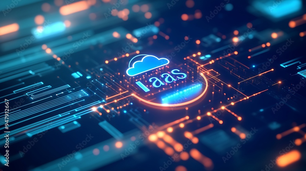 Poster futuristic digital concept showing iaas cloud computing service. high-tech interface symbolizing inf
