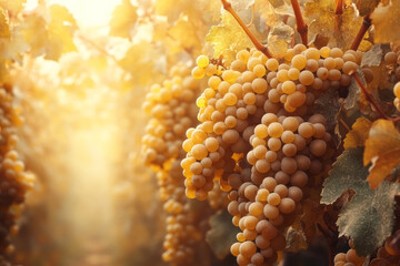 Abstract clusters of grapes dissolving into a pale yellow vineyard,