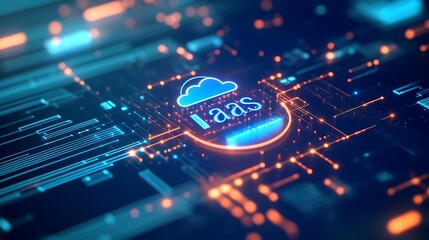 Futuristic digital concept showing IaaS cloud computing service. High-tech interface symbolizing infrastructure as a service.