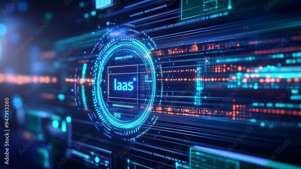 Poster futuristic digital interface with iaas (infrastructure as a service) concept, showcasing advanced te