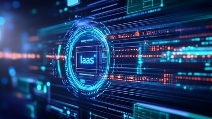 Fototapeta premium Futuristic digital interface with IaaS (Infrastructure as a Service) concept, showcasing advanced technology in a high-tech environment.