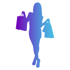 Colorful Girl Shopping Silhouette. Isolated on White Background