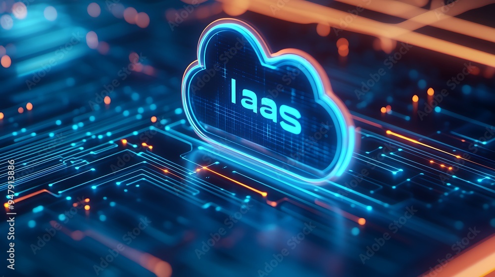 Poster futuristic digital representation of infrastructure as a service (iaas) in the cloud computing techn