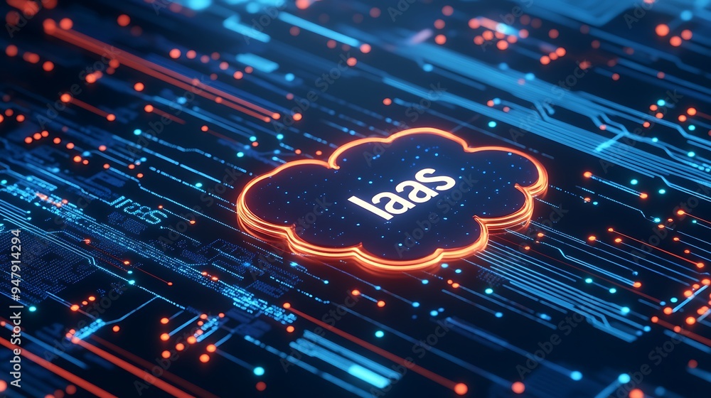 Aufkleber futuristic iaas concept image showing cloud computing technology with vibrant neon lights and circui