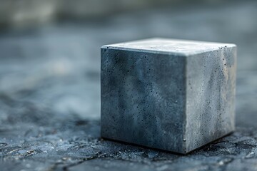 A Close-Up of a Textured Concrete Cube on a Stone Surface
