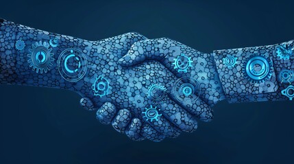 Obraz premium Digital Innovation Embracing the Future of Manufacturing with a Symbolic Handshake