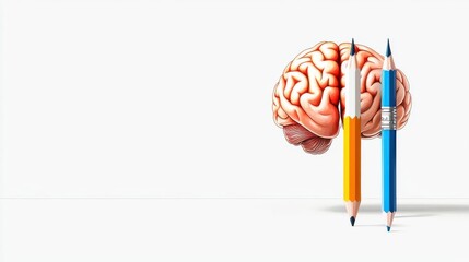 Creative process, pencil and brain, flat design illustration