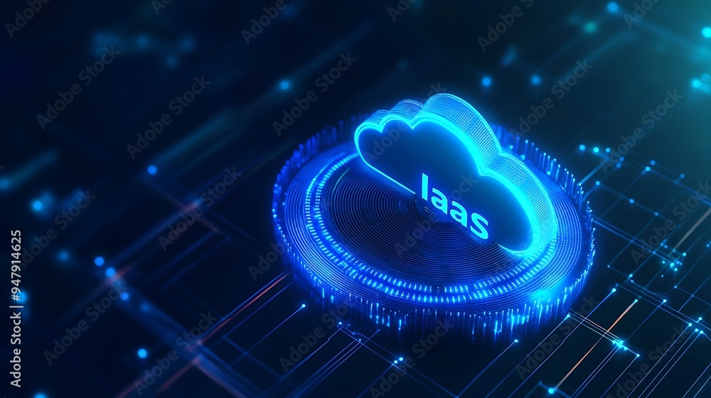 Poster futuristic illustration of cloud computing iaas in a digital and technological background, represent