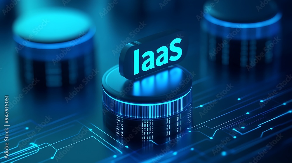 Poster futuristic image of iaas concept, highlighting cloud computing infrastructure with neon lights and d