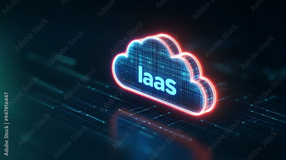 Poster glowing iaas cloud illustration representing infrastructure as a service and modern cloud computing 