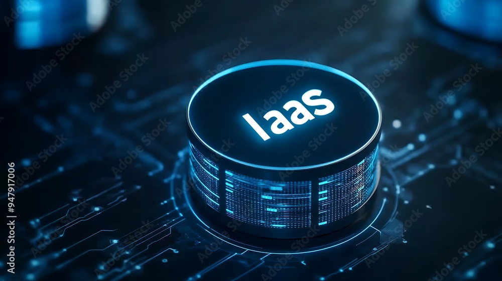 Poster high-tech image of infrastructure as a service (iaas) button on a futuristic digital interface, repr