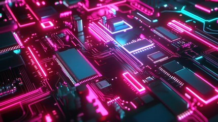 Obraz premium Abstract Neon Circuit Board