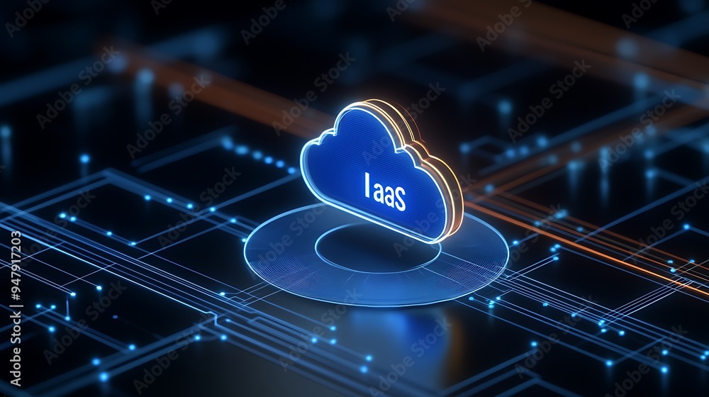 Poster iaas cloud computing representation with a futuristic design, highlighting the concept of infrastruc