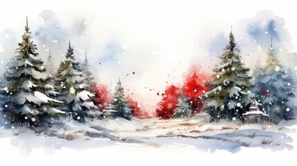 Fototapeta premium watercolor christmas White background scene Generative AI