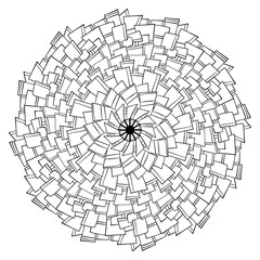 Simple outline mandala with rectangular motifs, creative zen coloring page for activity and design