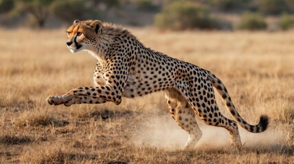 Naklejka premium Jumping cheetah PNG on white background