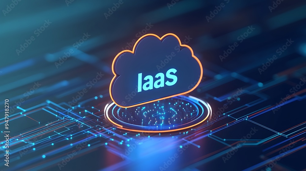 Poster infrastructure as a service (iaas) cloud computing concept with digital network and technology eleme