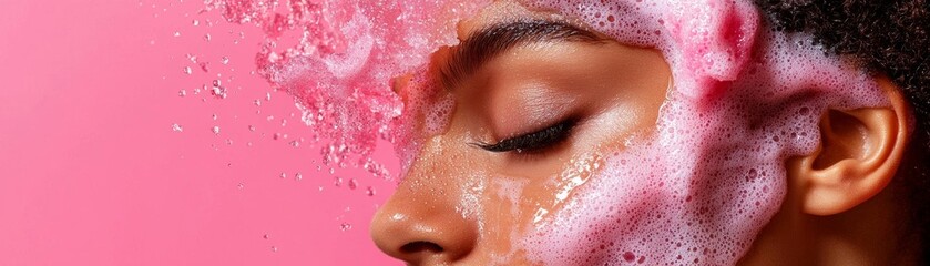 Fototapeta premium A closeup of an woman with clear skin, using a gentle exfoliating scrub
