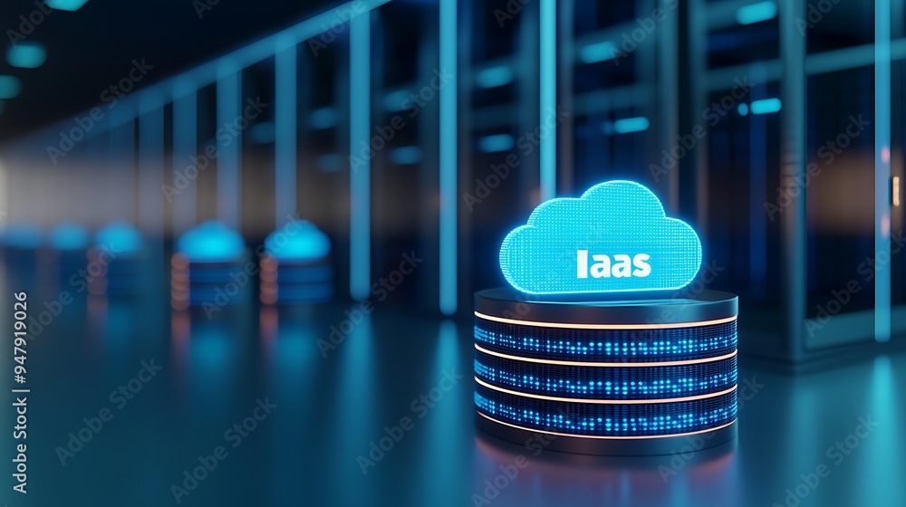Poster modern data center showcasing infrastructure as a service (iaas) solutions with digital servers and 