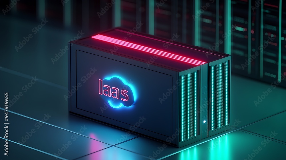 Aufkleber modern server technology in a data center illuminated with colorful lights, showcasing hardware as a