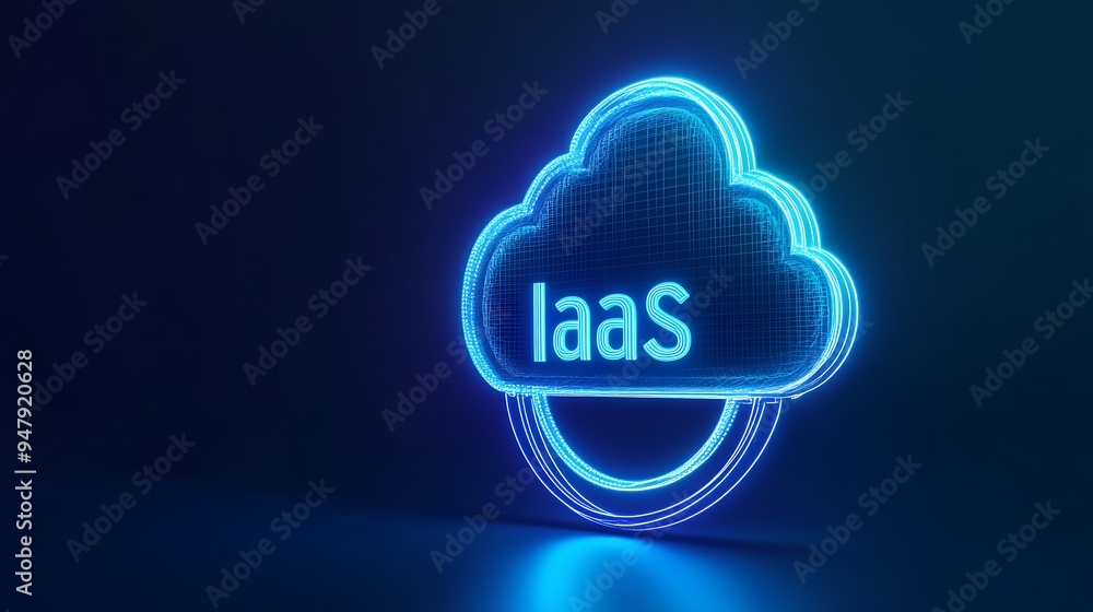 Poster neon cloud with iaas text, representing infrastructure as a service. modern cloud computing concept 