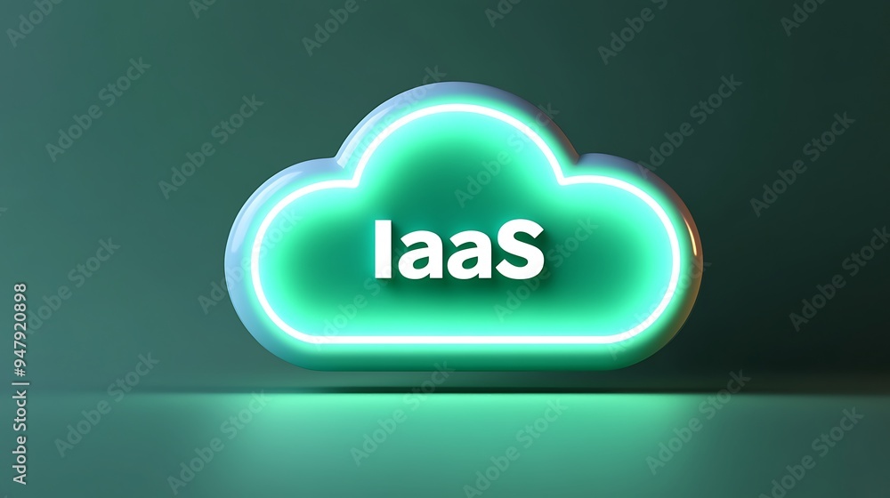 Poster neon green cloud with text 'iaas' symbolizing infrastructure as a service. modern cloud computing co