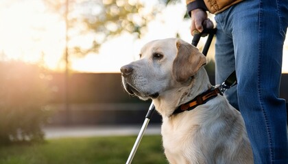 close-up of a guide dog with its handler, Disability Pride Month