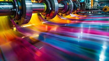 Vibrant Print Production Dynamic Printing Press in Action Capturing the Art of Packaging Design with Precision and Speed