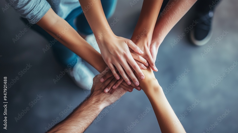 Aufkleber hands joined together in unity during a team-building exercise in a collaborative workspace