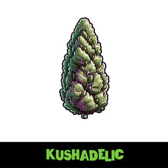 Vector Illustrated Kushadelic Cannabis Bud Strain Cartoon