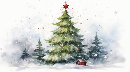 Fototapeta premium watercolor christmas White background scene Generative AI