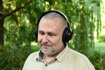 Man listening to music on headphones