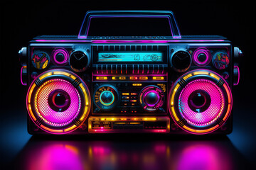 Neon Glow Retro Boombox