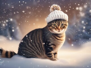 Fototapeta premium A portrait image of a cat playing outside in the snow