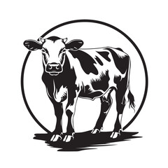 Cow Illustration Dairy Farm Logo Label Stock Vector isolated on white background