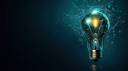 A glowing light bulb representing innovation and creativity, with a backdrop of digital connections and a dark ambiance.
