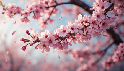 Fototapeta premium Delicate Pink Cherry Blossoms Against a Clear Blue Sky