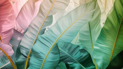 A collection of banana leaves with a translucent quality, allowing multiple layers to be visible. Beautiful wallpaper