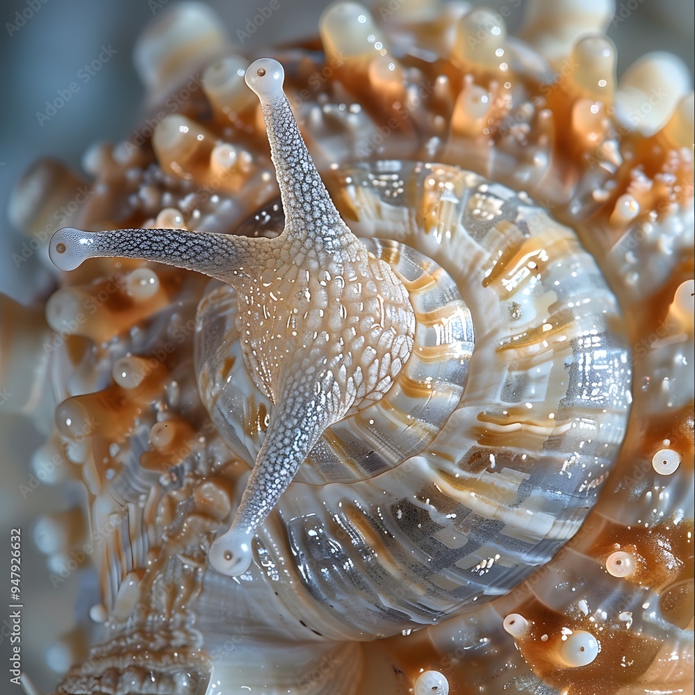 Aufkleber intricate close-up of a colorful sea snail shell with unique patterns and textures