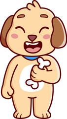 cute dog looks happy when carrying dog bone Vector Illustration Icon. Flat Cartoon Style
